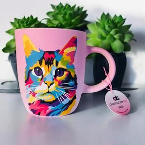 NEW Desirable Sip Vibrant Rainbow Colorful Cat Kitten Tabby Coffee 18 oz Mug
